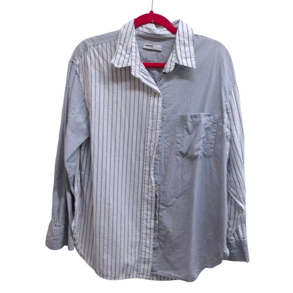 Sonoma Goods For Life Large Blue White Pinstripe Button Down Shirt Top /#26403